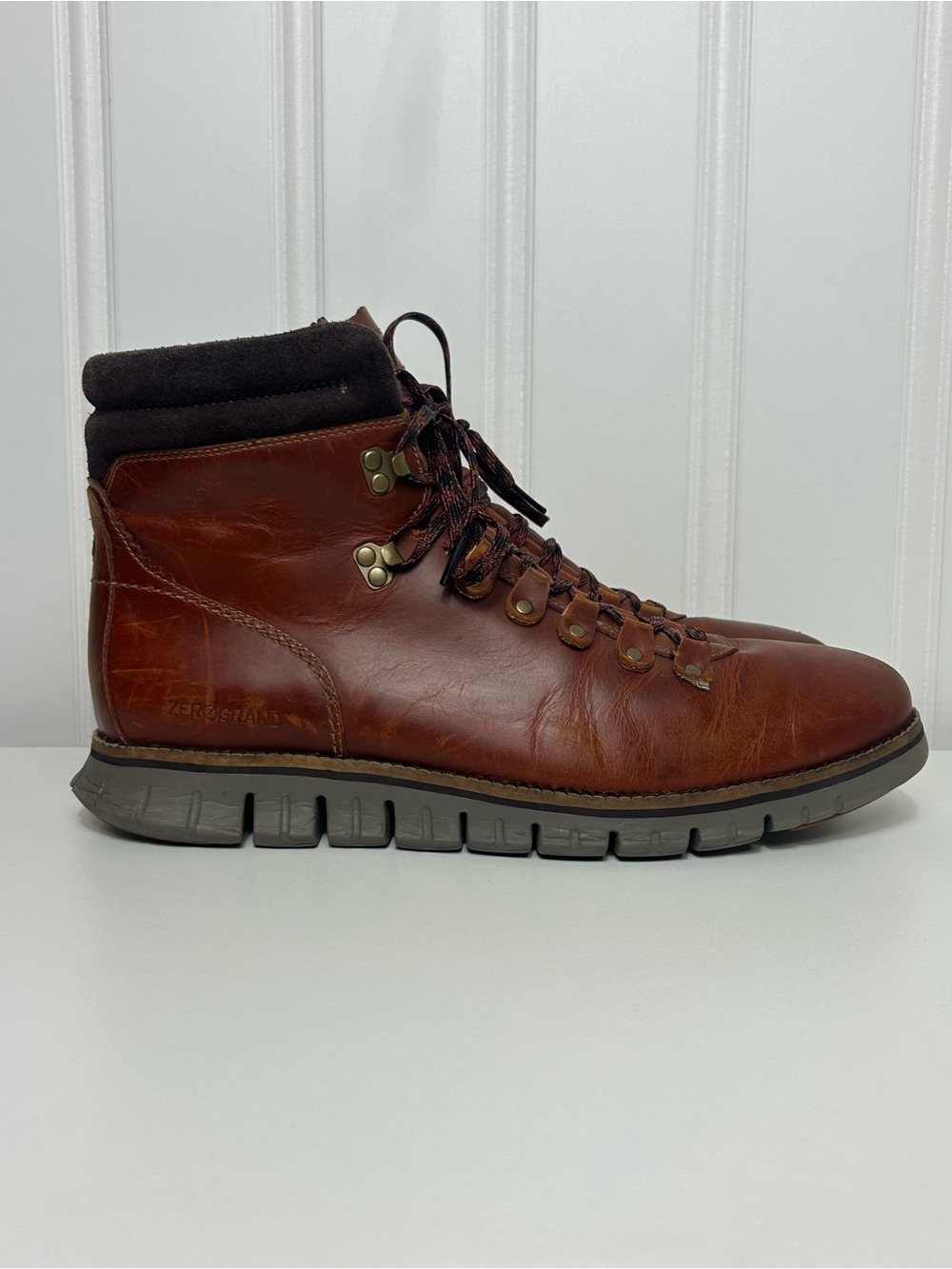 Cole Haan zerogrand hiker Brown Leather lace Boots Gray Sole men’s 11